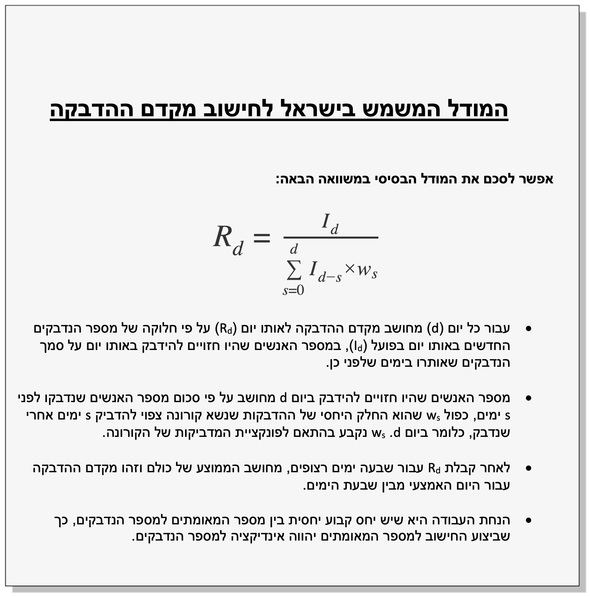 המודל לחישוב מקדם ההדבקה בישראל